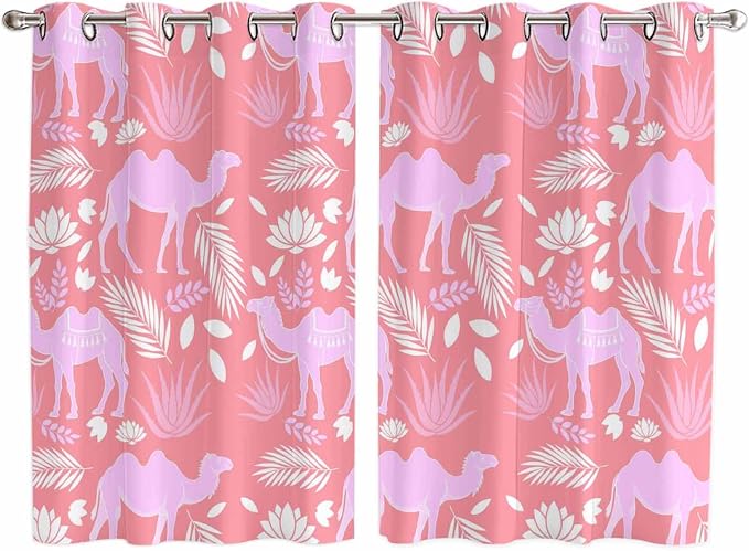 2 Panel Kitchen Cafe Curtains, Desert Camel Sunlight Filtering Nature Air by Hokiten