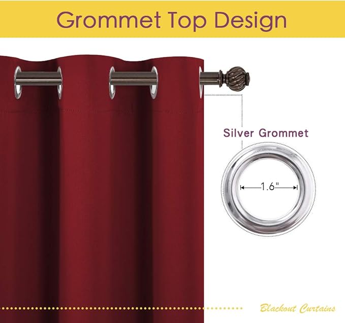 NICETOWN Christmas Burgundy Window Curtains Blackout Drapes, Thermal Insulated Solid Grommet Blackout Curtains/Draperies for Laundry Room (One Pair, 70 by 95-inch, Burgundy Red)