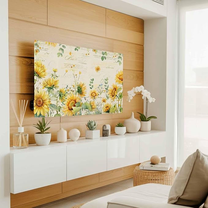 Farmhouses Sunflowers Eucalyptus Leaves Indoor TV Cover, Elastic TV Screen - Image 2