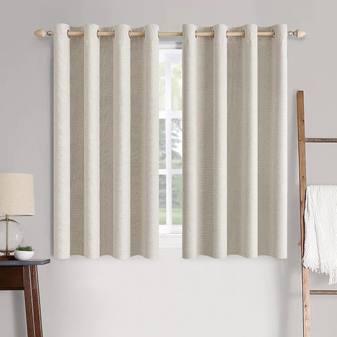 MIULEE Linen Curtains for Bedroom 100% Blackout Thermal Insulated Birch Grommet Room Darkening Curtains & Drapes for Living Room Nursery 52 x 63 Inch (2 Panels)