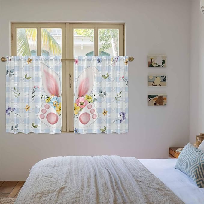 Easter Kitchen Tier Curtains 45 Inch Long 2 Panel Set, Rod Pocket Short Window - Image 4