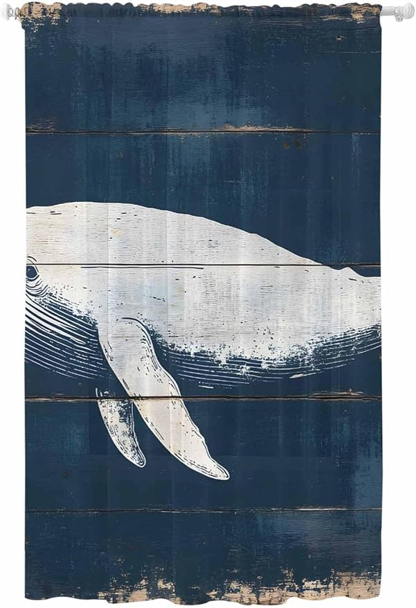 Sheer Curtains 108 Inches Long, Ocean Whale Blue Semi Sheer Curtains Light by Unknown
