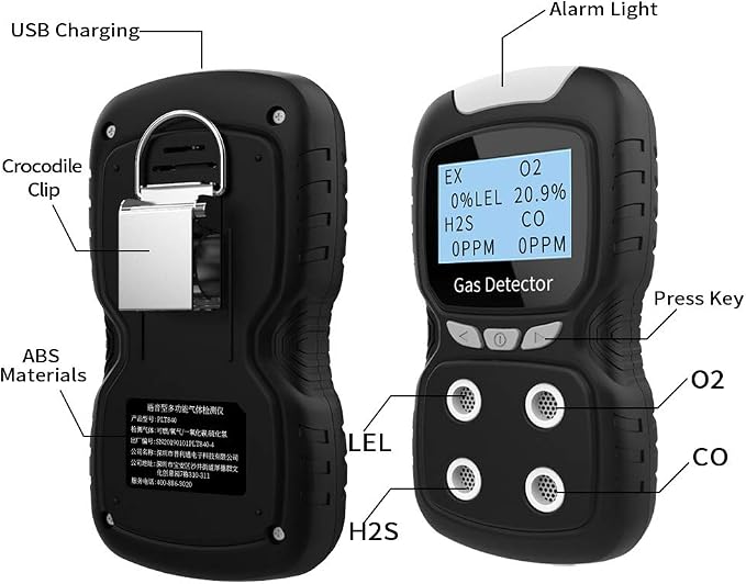Portable Gas Detector, Gas Clip 4 Gas Monitor Meter Tester Analyzer, - Image 5