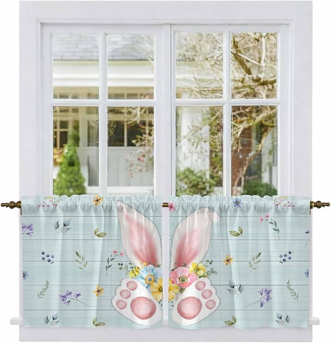 Easter Kitchen Tier Curtains 24 Inch Long 2 Panel Set, Rod Pocket Cafe Small - Image 2