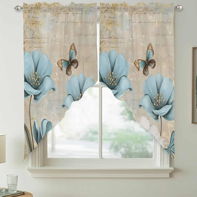 Spring Flowers Swag Valances for Windows, Vintage Rustic Tulips Floral - Image 7