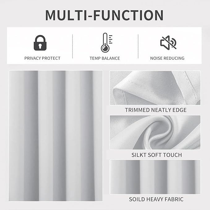 Joydeco White Curtains 72 Inches Long 2 Panels Set, Thermal Insulated Long Curtains& Drapes 2 Burg, Room Darkening Grommet Drapes for Living Room Bedroom Window (W52 x L72 Inch, Greyish White)