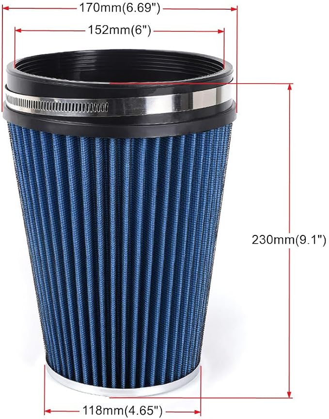 6" 152 mm High Flow Inlet Air Filter, Air Intake Cone Filter Replacement - Image 6