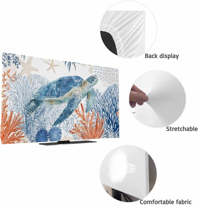 Summer Sea Turtle Coral Indoor TV Cover, Elastic TV Screen Protector Ocean - Image 7