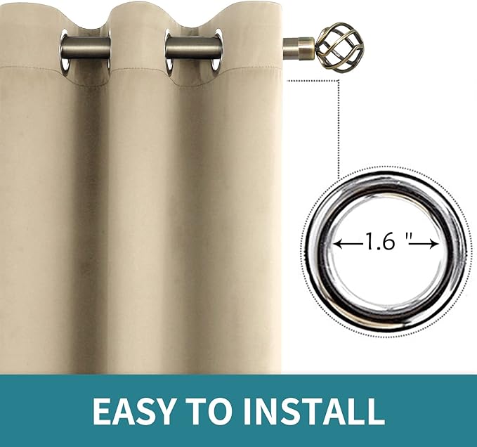BGment Room Darkening Curtains 54 Inches Long - Grommet Thermal Insulated Drapes Window Treatment Curtains for Bedroom, 2 Panels, 52 x 54 Inch, Beige