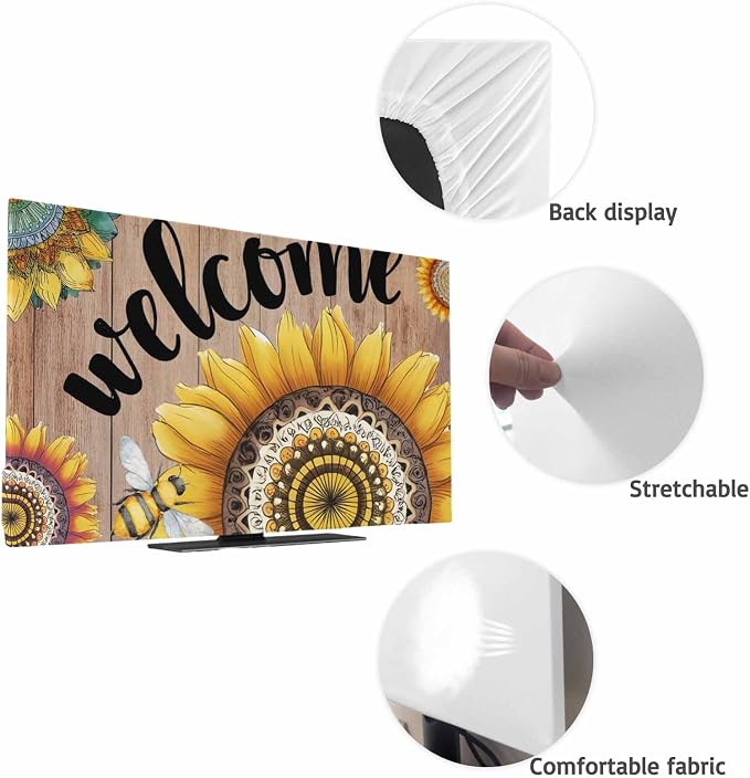 Spring Farm Blossom Sunflower Bee Indoor TV Cover, Elastic TV Screen Protector - Image 7