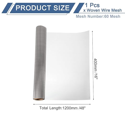 uxcell 60 Mesh 48" x 16" Woven Wire Mesh, 304 Stainless Steel Air Vent Filter - Image 2