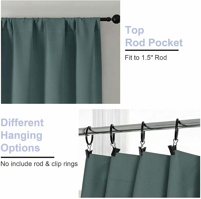 Simplebrand Ava Dark Green Blackout Curtains for Bedroom 90 Inches Long 2 Panels Set, Solid Privacy Energy Saving Living Room Window Treatment Curtains Blackout Drapes, W50 x L90 Inch, Dark Green
