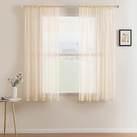 MIULEE Cream Beige Window Sheer Curtains for Bedroom Living Room Solid Elegant Net Drapes 2 Panels Width 38 x Length 45 Inches