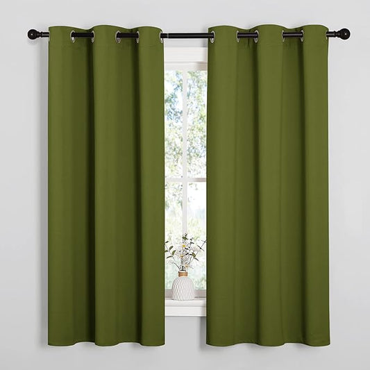NICETOWN Olive Green Blackout Curtains 48 inches Length for Laundry Room, 2 Panels, 42" Wide, Thermal Insulated Decoration Drapes for Short Window