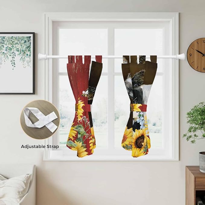 Cows Sunflowers Bedroom Curtains 63 Inch Length, Window Curtains Tab Top - Image 5
