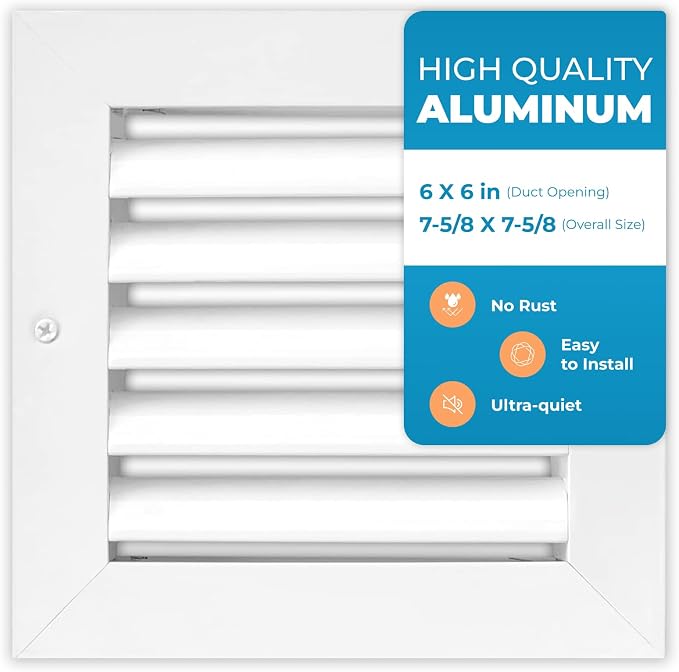 Rustproof 6 x 6 Inch Aluminum Vent Cover – Quiet Return Air Grille by Air360
