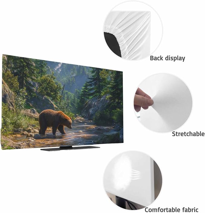 Bear Forest Mountains River Indoor TV Cover, Elastic TV Screen Protector - Image 7