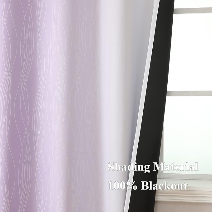 Estelar Textiler Lilac and Greyish White Ombre Blackout Curtains 45 Inch Length 2 Panels, Full Room Darkening Gradient Drapes for Kitchen, Thermal Insulated Grommet Short Curtains for Bathroom,42Wx45L