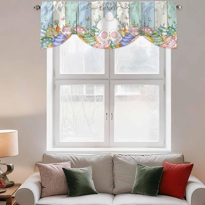 Easter Tie Up Valance Curtains for Windows, Kitchen Curtains Window Shades - Image 3