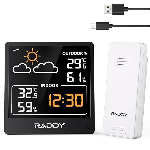 Raddy WF-50V Indoor Outdoor Thermometer Hygrometer, Wireless Weather Station by Raddy