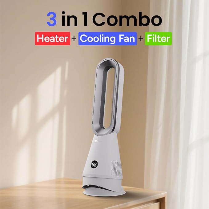 Bladeless Heater Fan, 25inch Heating & Cooling & Filter Combo Tower Fan 80° - Image 2