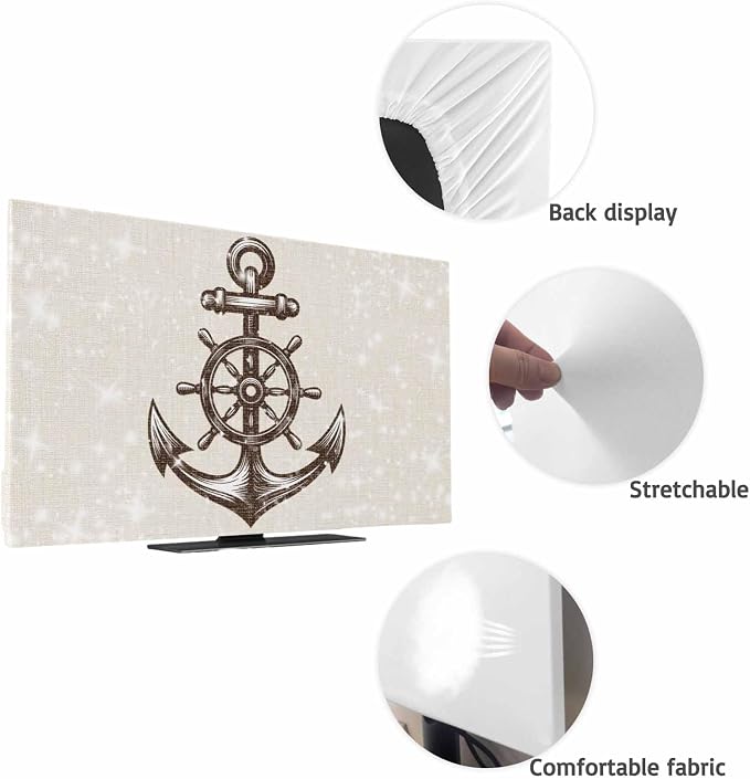 Brown Wooden Boards Anchor Patterns Indoor TV Cover, Elastic TV Screen - Image 7