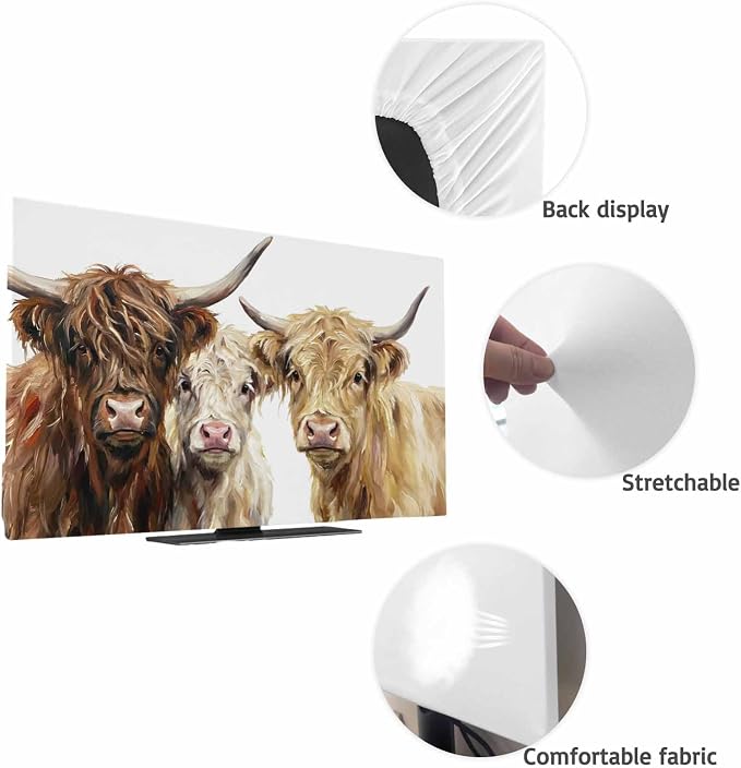 Farmhouse Highland Cows Indoor TV Cover, Elastic TV Screen Protector Watercolor - Image 7