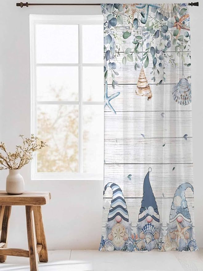 Sheer Curtains 108 Inches Long, Coastal Eucalyptus Leaf Semi Sheer Curtains - Image 3