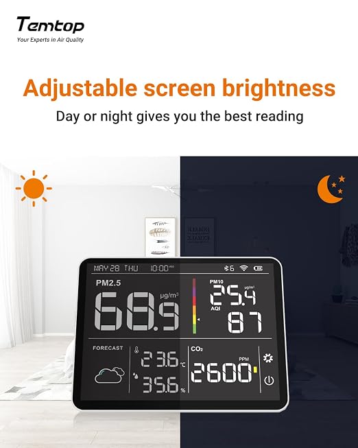 Temtop Air Quality Monitor Indoor PM2.5 CO2 Detector, 8-in-1 Smart Air Quality - Image 3