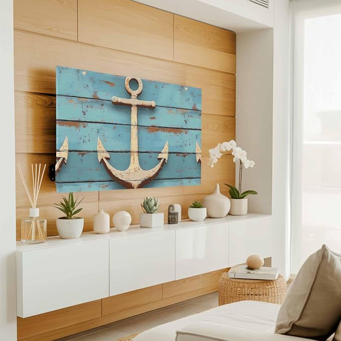 Nautical Anchor on Vintage Wood Grain Indoor TV Cover, Elastic TV Screen - Image 3