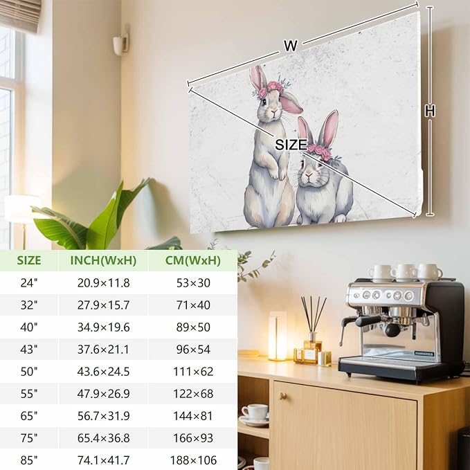 Watercolor Easter Bunnies Indoor TV Cover, Elastic TV Screen Protector Retro - Image 3