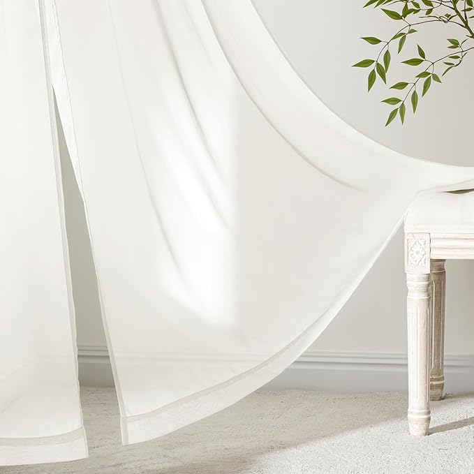 MIULEE Ivory Sheer Curtains 72 Inches Long, 4 Panels Set, Light Filtering Rod Pocket Voile Drapes for Living Room and Bedroom, Airy Soft Fabric Window Treatments, 54 x 72 Inches