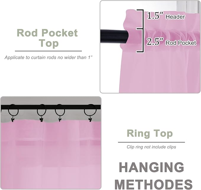 OWENIE Sheer Curtains 84 Inches Long 2 Panels Set, Sheer Pink Curtains for Living Room Bedroom 59 Inch Extra Wide, Modern Voile Filmy Rod Pocket Drapes, 2 Pcs, Each 59 W x 84L, Pink