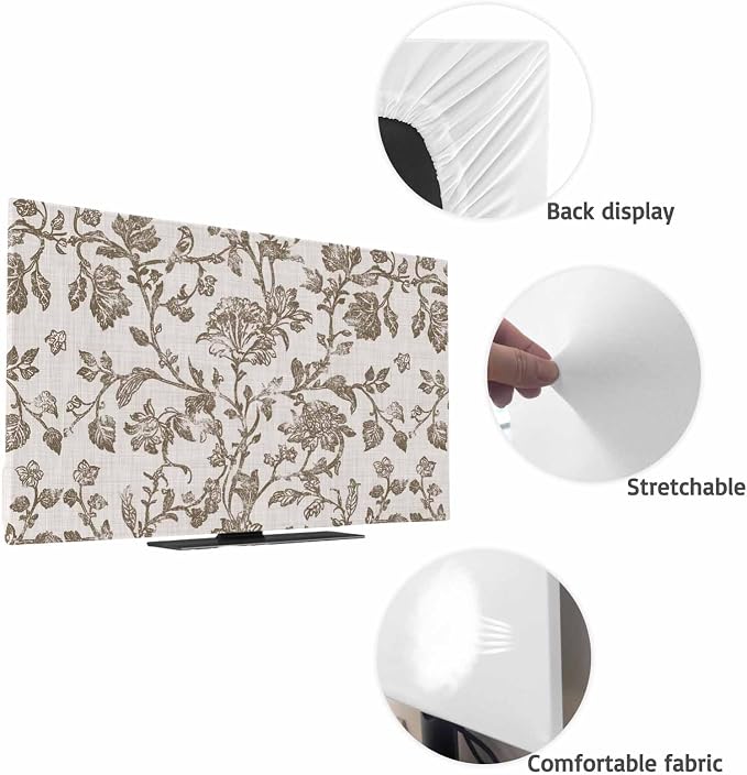 Vintage Farm Flower Leaves Sketch Indoor TV Cover, Elastic TV Screen Protector - Image 7