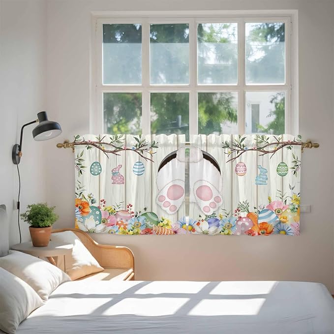 Easter Kitchen Tier Curtains 36 Inch Long 2 Panel Set, Rod Pocket Half Window - Image 4
