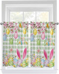 Happy Easter Tier Curtains 45 Inches Long, Spring Bunny Eggs Flower Sage Green by Unknown