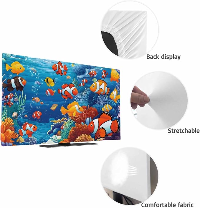 Underwater World Clownfish Coral Indoor TV Cover, Elastic TV Screen Protector - Image 7