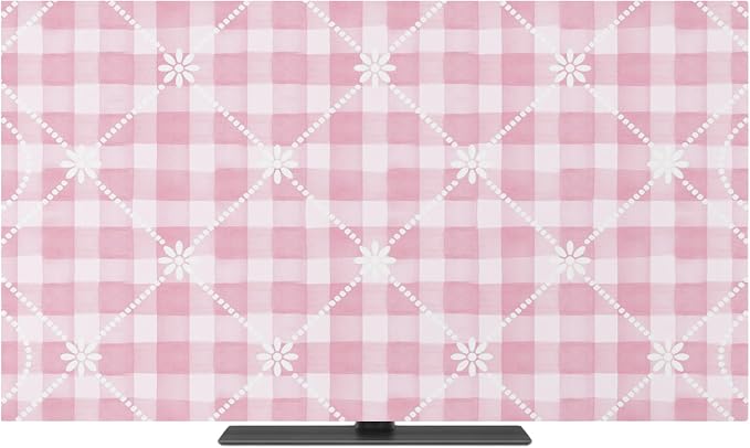 Pink Plaid Flower White Lattice Indoor TV Cover, Elastic TV Screen Protector by Unknown