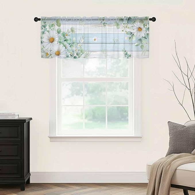 Daisy Eucalyptus Leaves Sheer Valance Curtains - Image 5