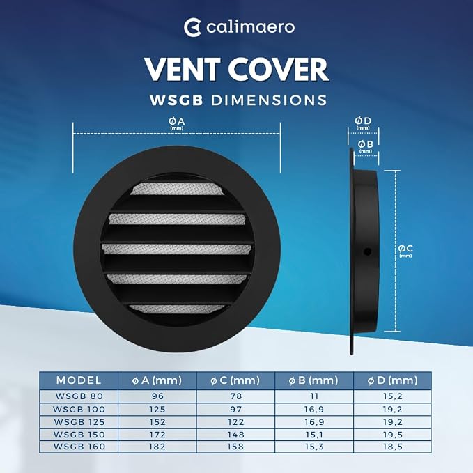 calimaero® WSGB 5" Inch Black Round Metal Air Vent Grill Cover Flat Louver - Image 2