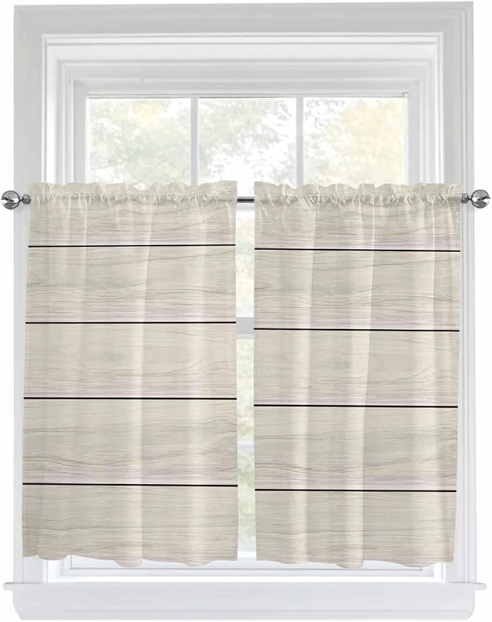 Vintage Country Wooden Board Window Valance Curtains, Gradient Wood Grain Line - Image 9