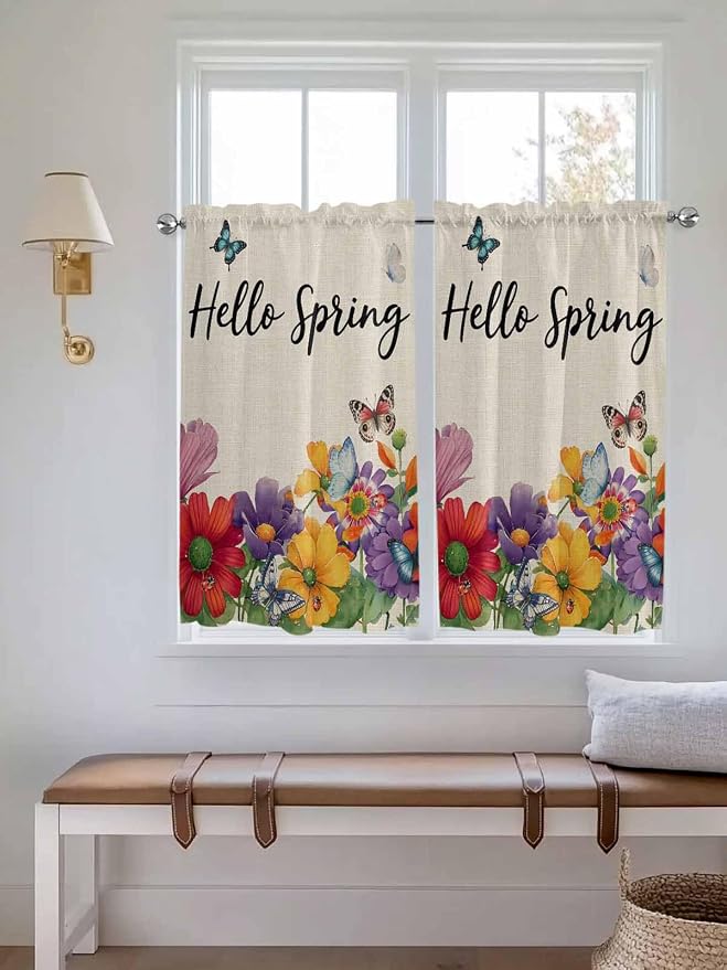 Spring Flowers Kitchen Curtains 54 Inches length, Farmhouse Vintage Country - Image 4