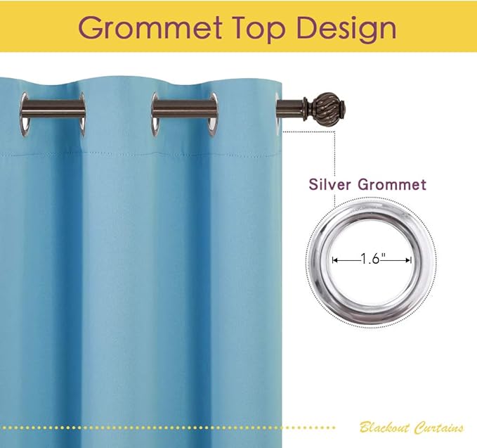 NICETOWN Blackout Draperies Curtains for Kids Room, Window Treatment Thermal Insulated Solid Grommet Blackout Drape Panels for Bedroom (Teal Blue, Set of 2, 70 by 84 inches)