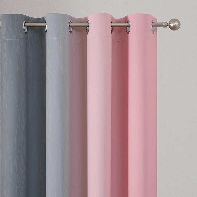 Estelar Textiler Pink and Grey Ombre Blackout Curtains 90 Inches Long 2 Panels Set,Thermal Insulated Drapes for Bedroom, Full Light Blocking Energy Saving Grommet Curtains for Living Room,52Wx90L