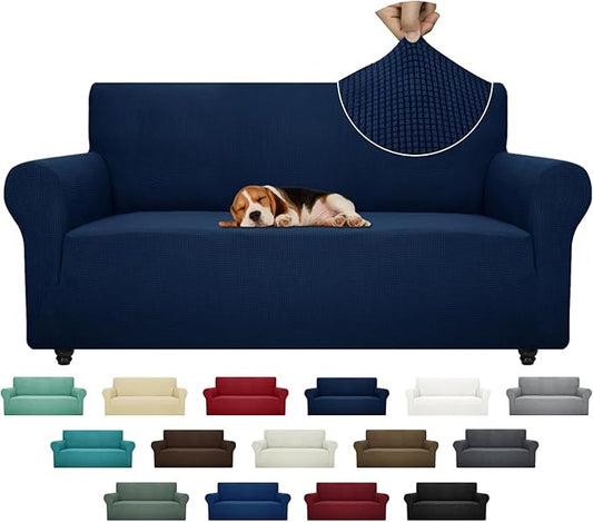 ZNSAYOTX Super Stretch Couch Cover (72"-92") Universal Sofa Covers with Elastic Bottom, Dog Cat Pets Friendly Washable Furniture Protector Fitted Sofa Slipcovers Stay in Place (Navy Blue, Sofa)