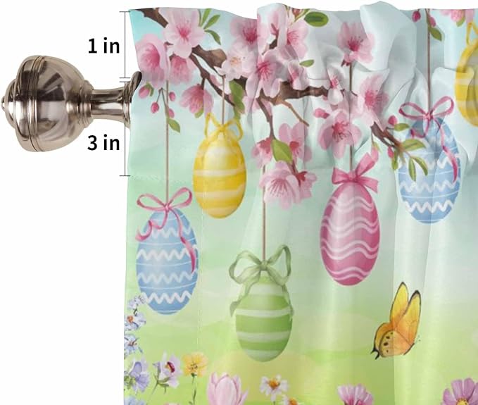 Easter Half Window Curtains 24 Inches Long, Spring Bunny Colorful Rabbit Eggs - Image 6