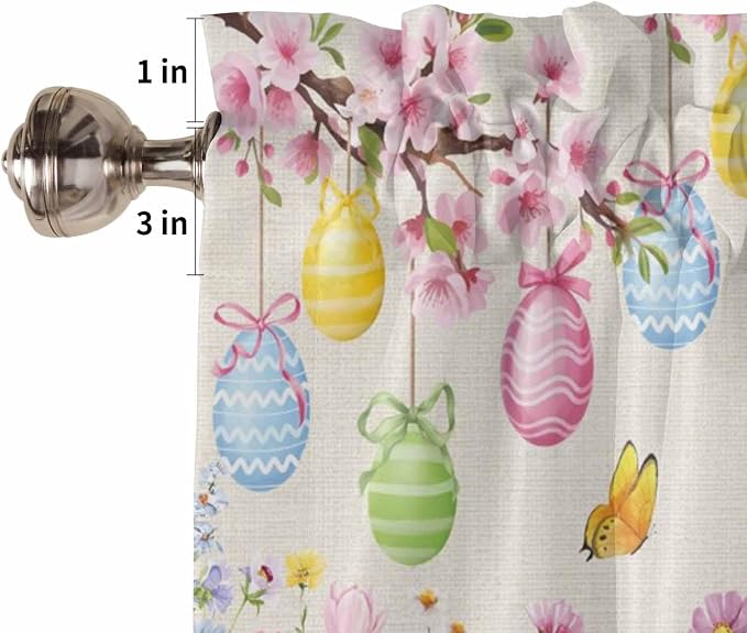 Happy Easter Kitchen Curtains 45 Inches length, Spring Farmhouse Bunny Eggs - Image 6