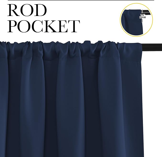 NICETOWN RV Blackout Curtains for Camper Windows, Kitchen Curtains, Short Blackout Curtains & Drapes, Thermal Insulated Rod Pocket Window Treatment Draperies for Nursery (Navy, 29" x 20", Set of 2)