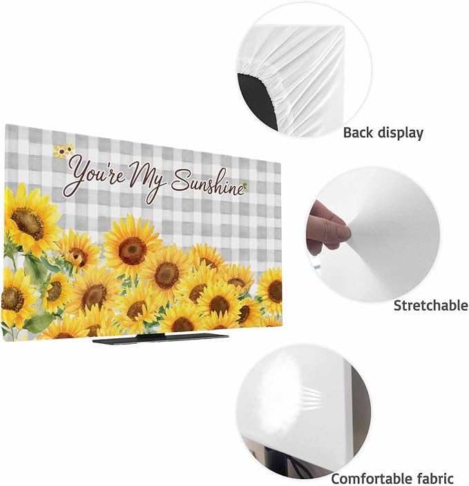 Rustic Sunflower Buffalo Plaid Indoor TV Cover, Elastic TV Screen Protector - Image 7