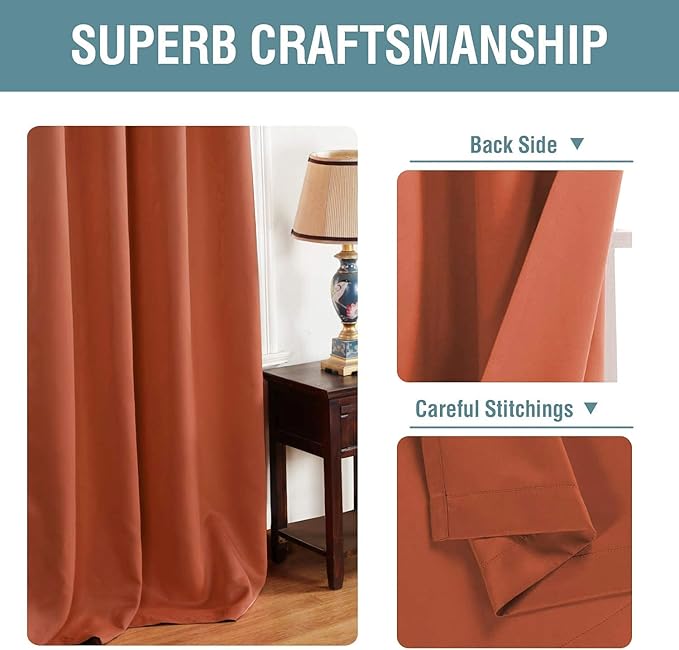 H.VERSAILTEX Full Blackout Curtain Shade Light Blocking Curtains 63 Inch Length Ultra Soft and Sleep Well Kids Room Curtains with 8 Grommets Each Panel - One Panel - Orange, 52" W x 63" L
